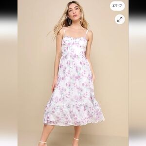 Lulus Deeply Darling White Floral Organza Burnout Strapless Midi Dress